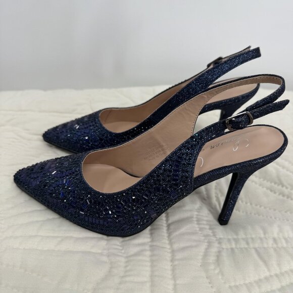 Lauren Lorraine Rachel Shoes Navy Slingback Heels Beaded Dress - Picture 2 of 10